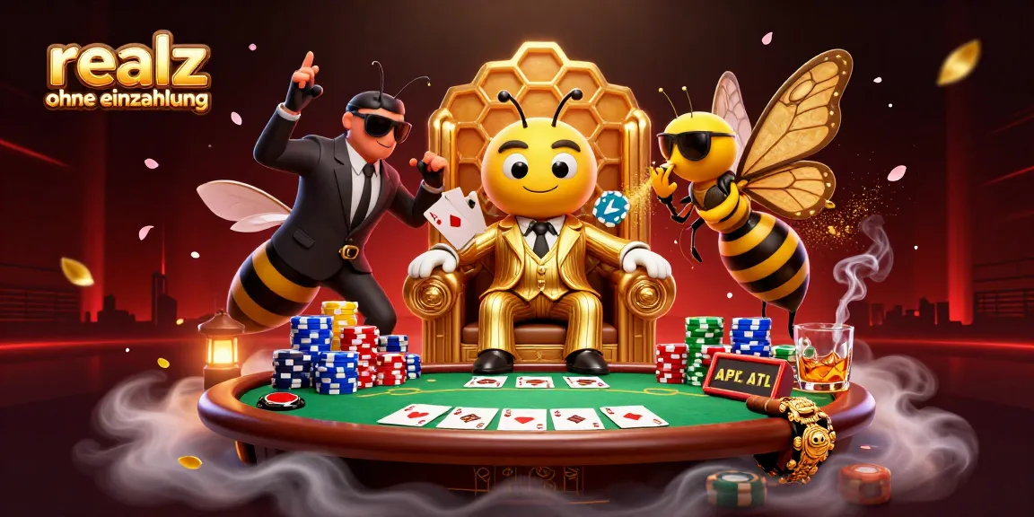 realz casino ohne einzahlung bietet aufregende Poker-Aktionen in einer detailreichen Szene mit Monarch-Bee-Charakteren.