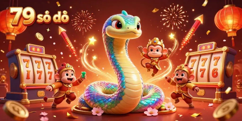 Visualize the excitement of 79 số đỏ with enchanting characters and vibrant casino elements.