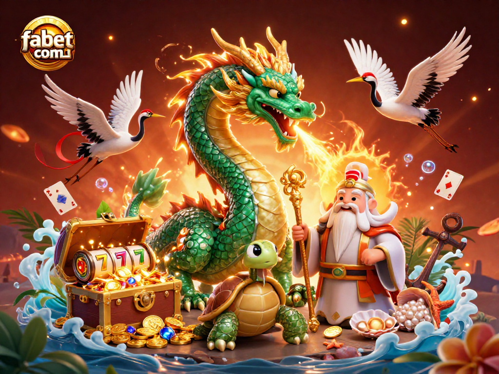 Experience thrilling action at fabet com with a vibrant scene featuring a jade dragon and dynamic casino elements.