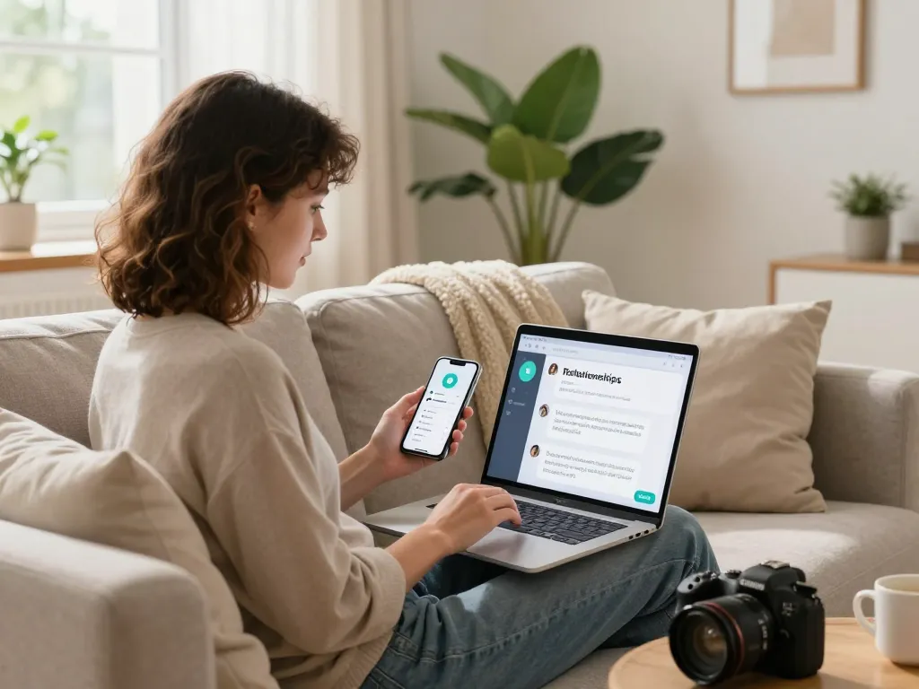 Engaging in a sex AI chat from a cozy home office, capturing a digital interaction.