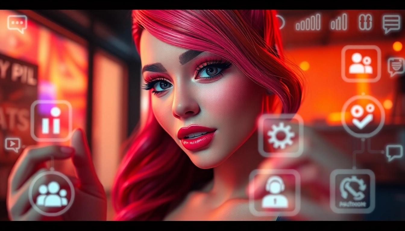 AI chat NSFW interaction with a captivating character in a vibrant digital chat interface.