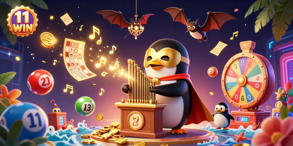 Experience the vibrant world of 11 WIN with dynamic casino elements and engaging characters!