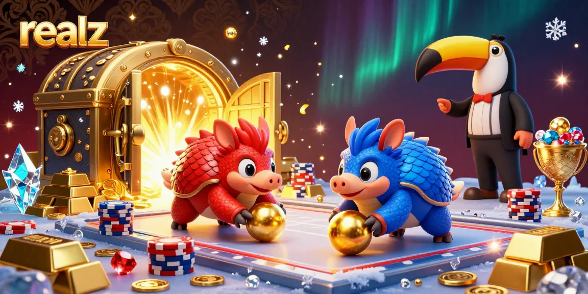 Realz Pangolins bowling through poker chips, showcasing vibrant casino action and excitement.