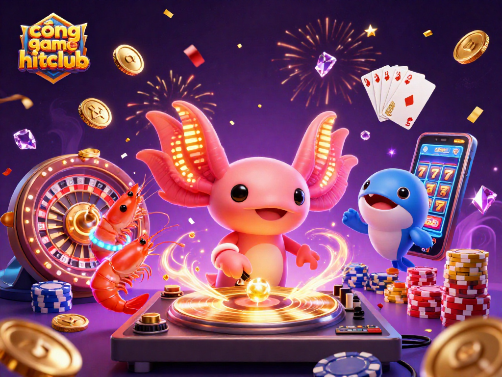 Experience the exciting cổng game hitclub with vibrant characters and casino elements in a rich, animated scene.