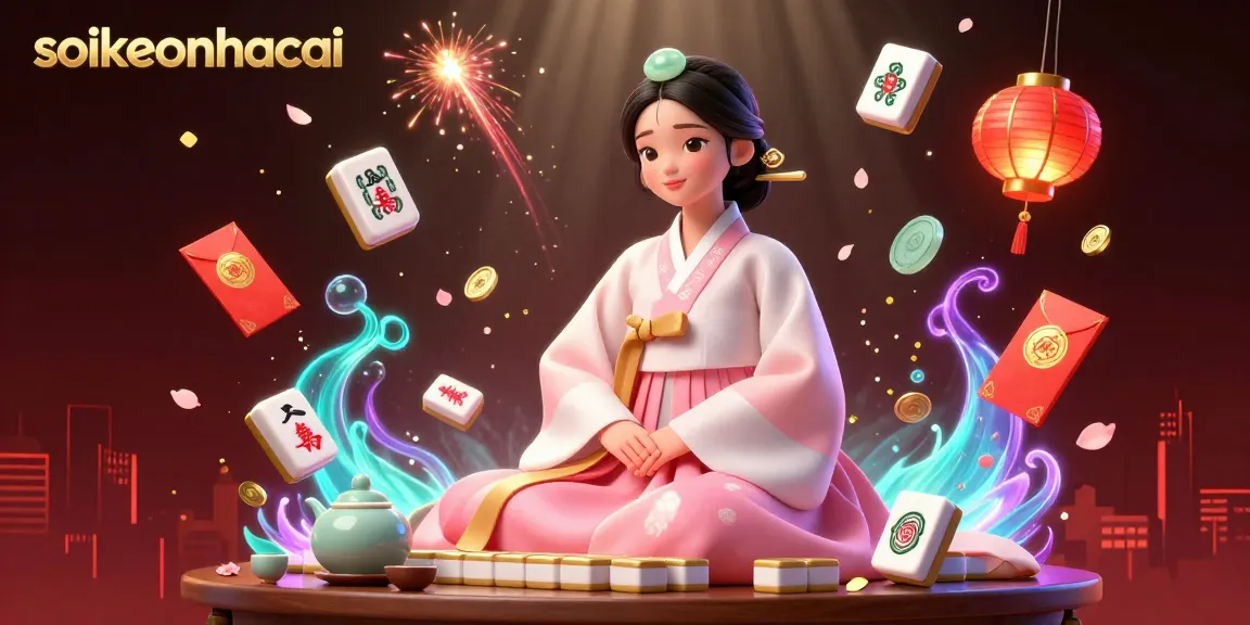 Enhance your gaming journey with soikeonhacai's vibrant 3D scene of traditional elements and Mahjong excitement.