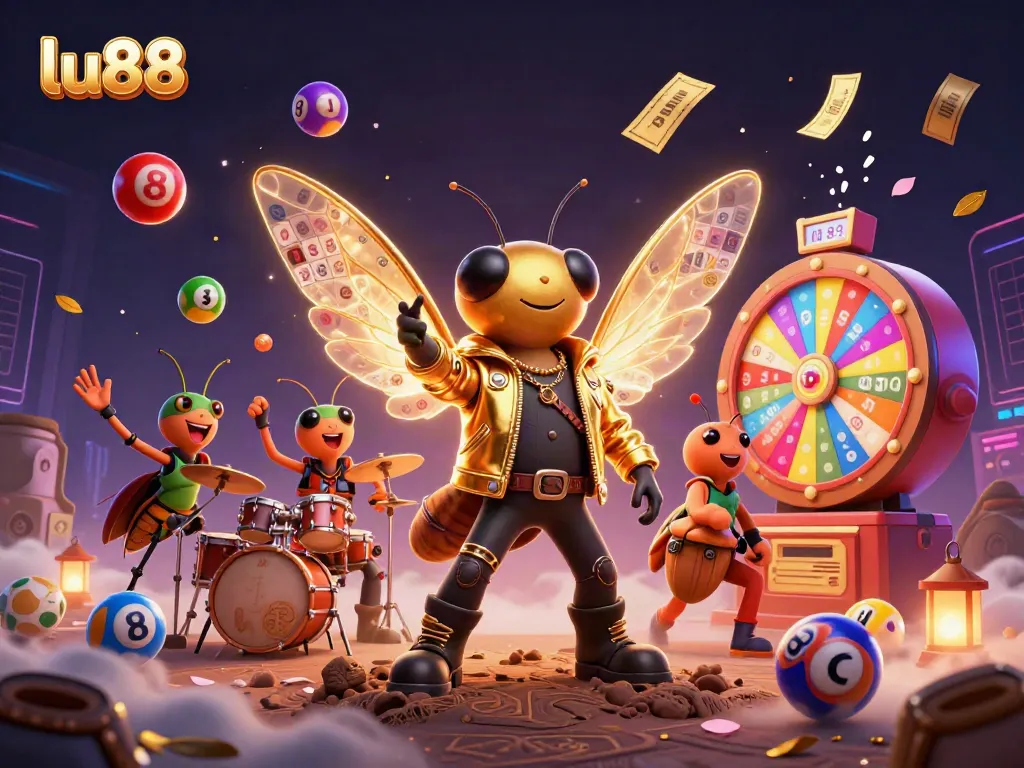 Experience the excitement of lu88 with vibrant lottery elements and a dynamic rockstar theme.