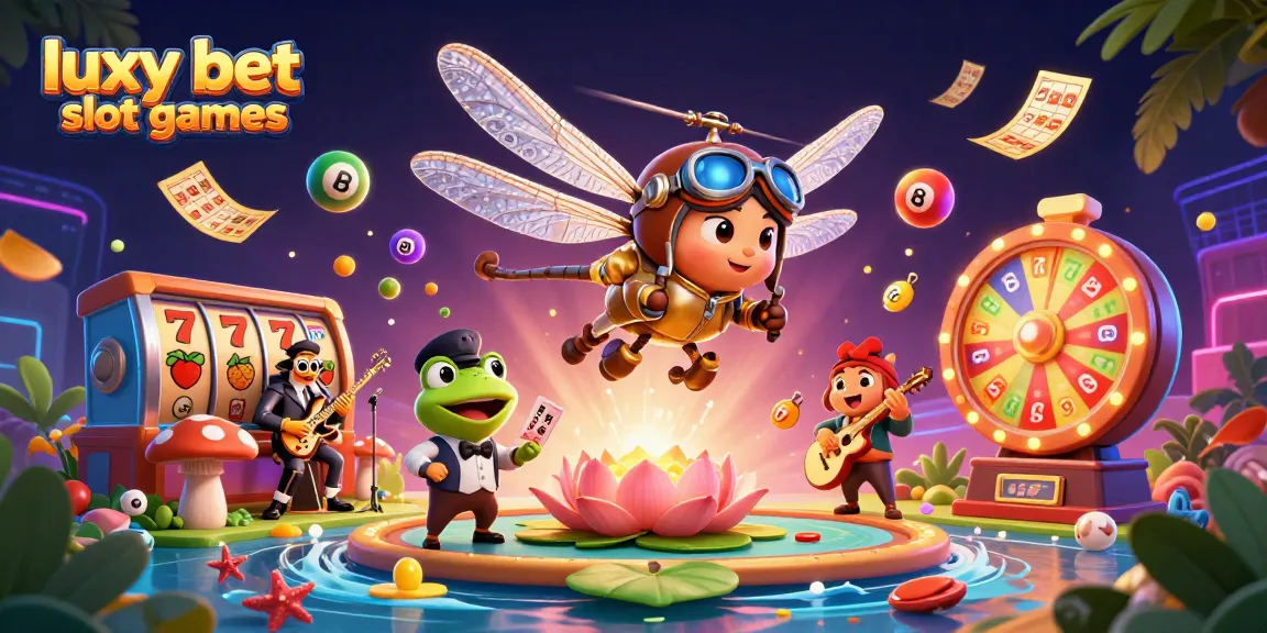 Experience luxy bet slot games in a vibrant fusion of 3D art, showcasing dynamic casino elements and characters.