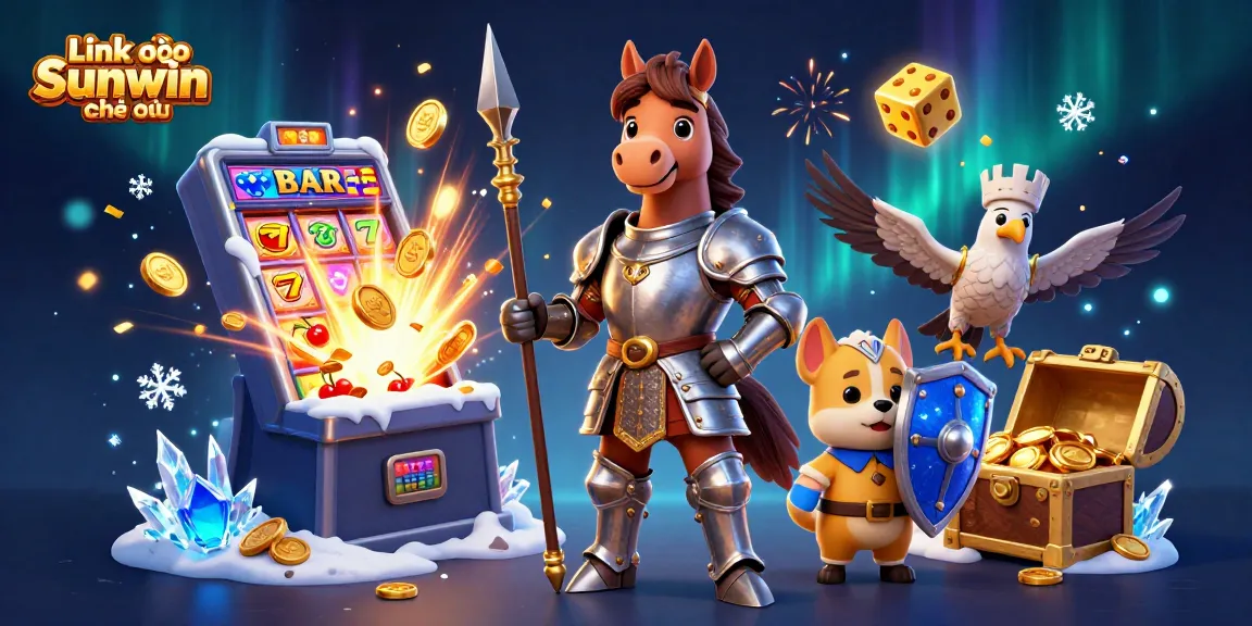 Experience the excitement of Link vào Sunwin chính thức with immersive casino games in a vibrant 3D illustration.