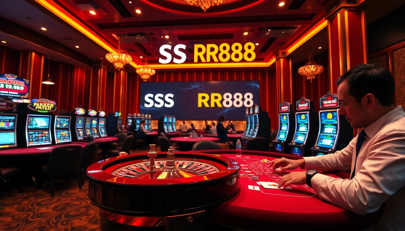Experience the thrill of RR88 casino with poker and roulette in a luxurious setting.