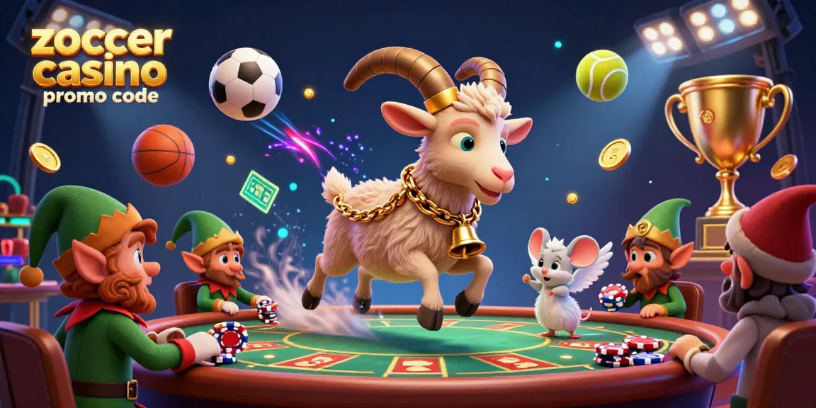 Engage with the festive atmosphere of the zoccer casino promo code holiday scene featuring Krampus and festive characters in a dynamic 3D illustration.