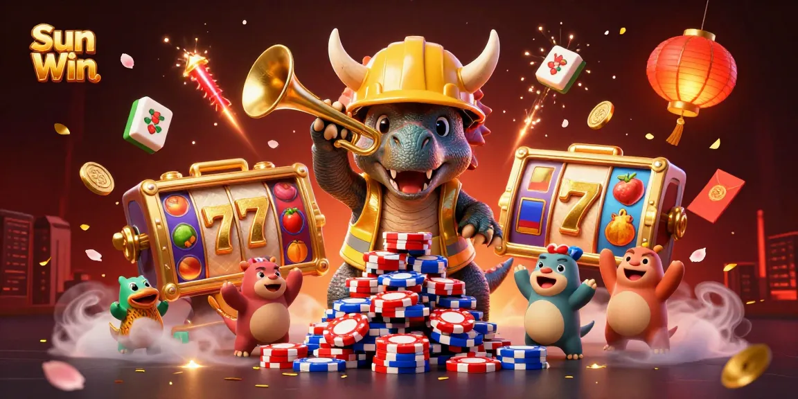 Celebrate wins at Sun Win with a vibrant 3D casino illustration full of gaming excitement.