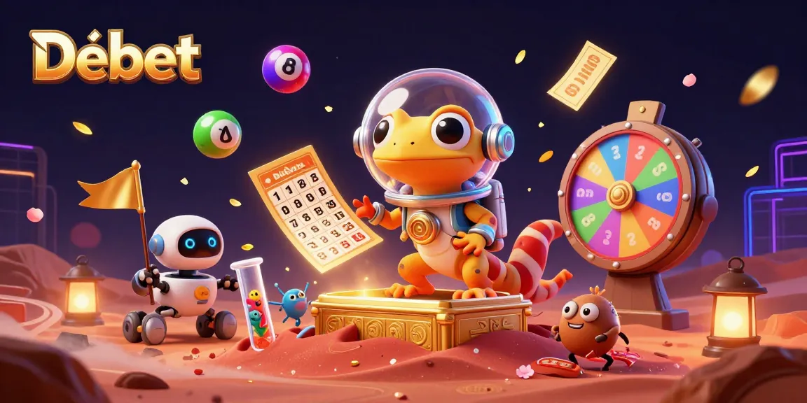Engage with Debet's thrilling casino adventure featuring a Martian gecko in a dynamic 3D scene.